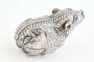 Ezüst (Ag) szerencse patkány dobozka, jelzett, nettó: 52,62g, 8,5x3,5x4,5cm