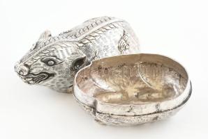 Ezüst (Ag) szerencse patkány dobozka, jelzett, nettó: 52,62g, 8,5x3,5x4,5cm