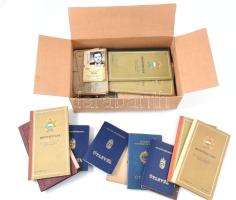 35 db igazolvány, iskolai bizonyítvány, útlevelek