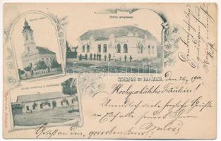 1901 Varjas, Varias; Szerb templom, takarékpénztár, vendéglő és olvasóterem. Rigler rt. kiadása / Serbian church, savings bank, restaurant and readin room. Art Nouveau, floral (EB)