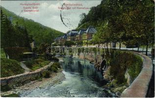 1909 Herkulesfürdő, Baile Herculane; Szapáry fürdő és Cserna folyó / spa, Cerna river