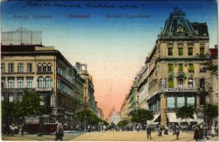 1915 Budapest V. Kossuth Lajos utca, villamos, Berényi és Frankl, Wolf Ruhaáruház üzlete