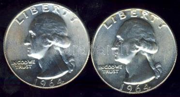 USA 1964. 1/4$ Ag "Washington" (2x) T:1
