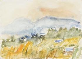 Somlai Vilma (1938-2007): Színes táj. Akvarell, papír, jelzett, a hátoldalán a művész pecsétjével, 35×50 cm