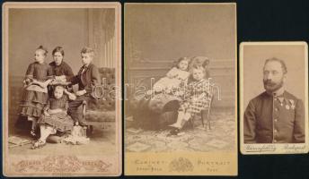 cca 1890 Keményhátú műtermi portrék budapesti műtermekből, 10,5×6,5 és 16,5×11 cm
