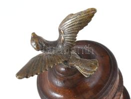 Régi fa kehely bronz madárral, kis kopásokkal, m: 20 cm