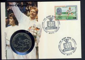 Niue 1989. 5$ "Teniszbajnokság" bélyeges érmés borítékon, alkalmi bélyegzővel, hátoldali ismertetővel T:BU