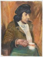 Ujváry Lajos (1925-2006): Kávészünet. Olaj, vászon, jelzés nélkül. Vakkeret nélkül, 56x43 cm