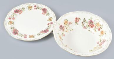 Zsolnay pillangó mintás porcelán kompótos tál + lapos tányér. Kézzel festett, jelzett, hibátlan d: 25 cm