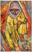 Hetényi Tibor (1891-1977): Hölgy sárga ruhában. Akvarell, papír, jelzés nélkül, paszpartuban, hátoldalán feliratozott, 83x53 cm