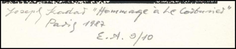 Joseph Kádár (1936-2019): Hommage a Le Corbusier, 1987. Szitanyomat, papír, jelzett, művészpéldány E...