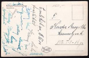 cca 1950 Az Előre labdarúgó csapat tagjai által aláírt képeslap: Bonyhádi, Lévay, Turay, Molnár, Závony, stb