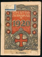 Keresztény zsebnaptár az 1920. szökőévre. Szerk.: Gosztonyi Jenő. Bp., 1920, Testvériség Könyvkiadó-vállalat, 128+(2) p. Átkötött papírkötésben, foltos borítóval, néhány sérült lappal.