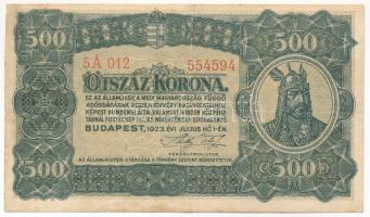 1923. 500K "5A 012 554594" nyomdahely jelölés nélkül T:III folt, apró szakadás Adamo K34/1