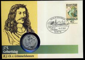 NSZK 1976. 5M Ag "Grimmelshausen" bélyeges érmés borítékon, alkalmi bélyegzővel, hátoldali ismertető tanúsítvánnyal T:1