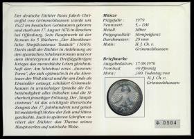 NSZK 1976. 5M Ag "Grimmelshausen" bélyeges érmés borítékon, alkalmi bélyegzővel, hátoldali...