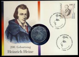 Németország 1997. 10M Ag "Heine" bélyeges érmés borítékon, elsőnapi bélyegzővel, hátoldali...