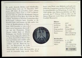 Németország 1997. 10M Ag "Heine" bélyeges érmés borítékon, elsőnapi bélyegzővel, hátoldali...