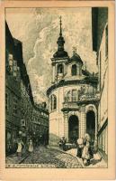 Praha, Prag; Die Jesuitenkirche. Original Federzeichnung / church s: Ulf Seidl