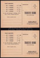 cca 1940 Trustee Bank sorsjegy reklám levlap 2 db