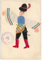 Magyar legény - textillap / Hungarian irredenta - textile card + 1940 VIII. 30. Erdély hazatért So. Stpl (EK)