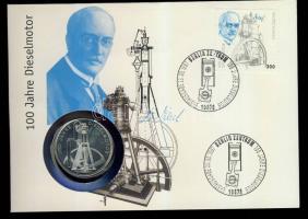 NSZK 1997. 10M Ag "100 éves a dízelmotor" bélyeges érmés borítékon, elsőnapi bélyegzővel, ...