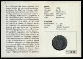 NSZK 1980. 5M "Kölni dóm" bélyeges érmés borítékon, elsőnapi bélyegzővel, hátoldali ismert...