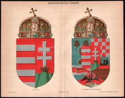 cca 1895-1900 Magyarország címere, színes illusztráció a Pallas Nagy Lexikonából, 24x30 cm