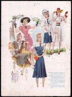 cca 1930-1940 6 db színes Iris női divatkép, ofszet nyomat, papír, sérült, foltos, 38x28 cm körüli méretben