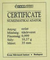 DN "A magyar nemzet pénzérméi - Az első magyar korona" Ag emlékérem 10g T:PP Tanúsítvánnya...