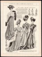 cca 1900 kb. 20 db női divatkép, a francia Le Moniteur de la Mode c. magazinból, nyomat, papír, lap széle részben kissé sérült, 38x28 cm