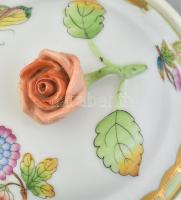 Herendi Viktória mintás bonbonier, rózsás fedéllel. Kézzel festett, jelzett, minimális kopással, d: ...