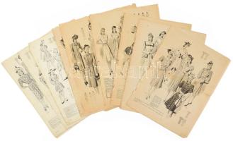 cca 1940 kb. 22 db női divatkép, ofszet nyomat, papír, sérült, foltos, 38x29 cm körüli méretben