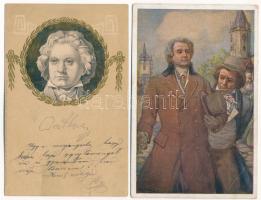 34 db főleg RÉGI használatlan motívum képeslap vegyes minőségben: zeneszerzők / 34 mostly pre-1945 u...