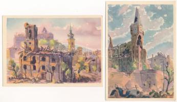 Budapest, Második világháború utáni romok. Piatnik Nándor és fiai kiadása s: Blaski János - 11 db ké...