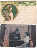 27 db RÉGI romantikus motívum képeslap vegyes minőségben: szerelmes párok, hölgyek, üdvözlők / 27 pr...