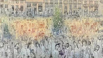 Gross Arnold: Brüsszeli vasárnap. Nyomat, papír. jelzett 33x40 cm alján képet nem érintő folttal