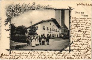 1901 Volders (Tirol), Gasthaus Jäger / inn, restaurant, guests and waitresses. Verlag Otto Schuricht Art Nouveau, floral (EK)
