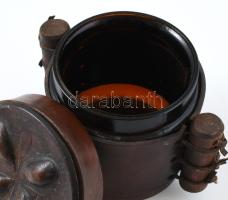 Retró üveg tároló, bőrrel bevont, hibátlan, m: 10 cm