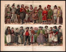 cca 1895-1900 Magyar nemzeti viseletek (népviseletek) I.-II. és európai népvisletek I.-II. , 4 db ny...