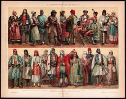cca 1895-1900 Magyar nemzeti viseletek (népviseletek) I.-II. és európai népvisletek I.-II. , 4 db ny...