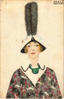 1918 Art Nouveau fashion lady. B.K.W.I. 481-6. s: Mela Koehler (szakadás / tear)