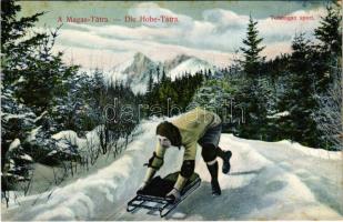 Tátra, Magas-Tátra, Vysoké Tatry; Tobbogán sport télen / sledding, winter sport, toboggan run (fl)
