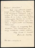 1939 Faludi Miklós (1870-1942) színházigazgató, dramaturg saját kézzel írt levele