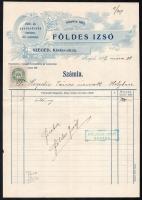 1917 Szeged, Földes Izsó úri szabó férfi- és gyermekruha áruháza, szecessziós fejléces számla, saját kezű aláírással, 10 f okmánybélyeggel