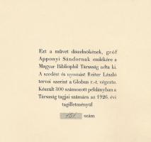 Gróf Apponyi Sándor emlékezete. Bp., 1926., Magyar Bibliophil Társaság, 1 t. + 57+1 p.+8 t. Kiadói p...