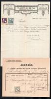 1881-1915 Szeged, jegyzék a Szegedi Hiradó-ban közölt hirdetésről, 15+1 kr okmánybélyeggel + 2 db fejléces számla