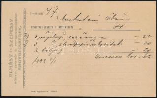 1909 Nagybecskerek, 2 db fejléces számla, az egyiken 2 f okmánybélyeggel