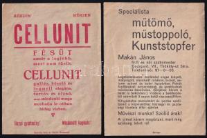 10 db vegyes (nagyrészt budapesti) reklámlap, számolócédula