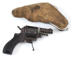 Antik Bulldog revolver, hatástalanított, tokkal / Antique Obsolete Calibre Plated .320 Bulldog Elvira Pocket Revolver 17 cm